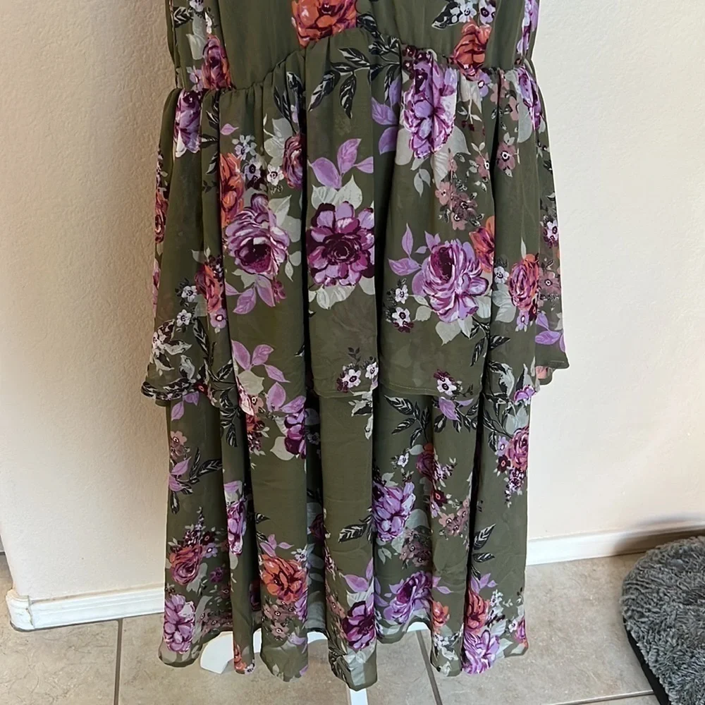 Torrid olive green floral chiffon dress
